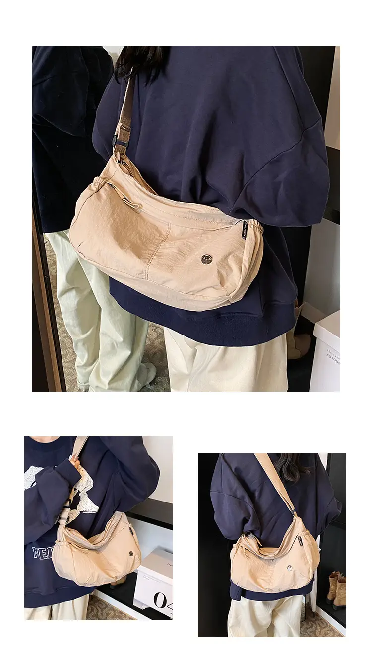Korean Style Crossbody Bag Beige Nylon Large Capacity — feature 8