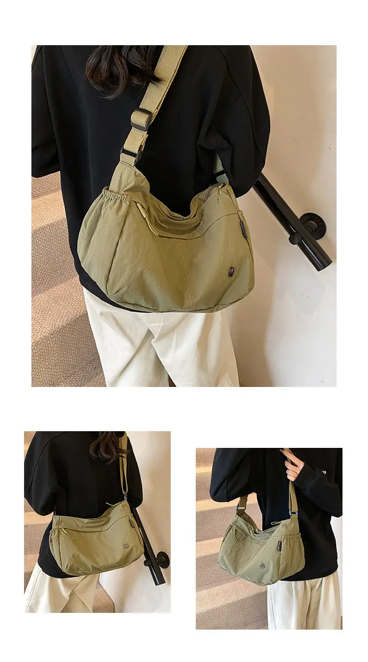 Korean Style Crossbody Bag Beige Nylon Large Capacity — feature 9