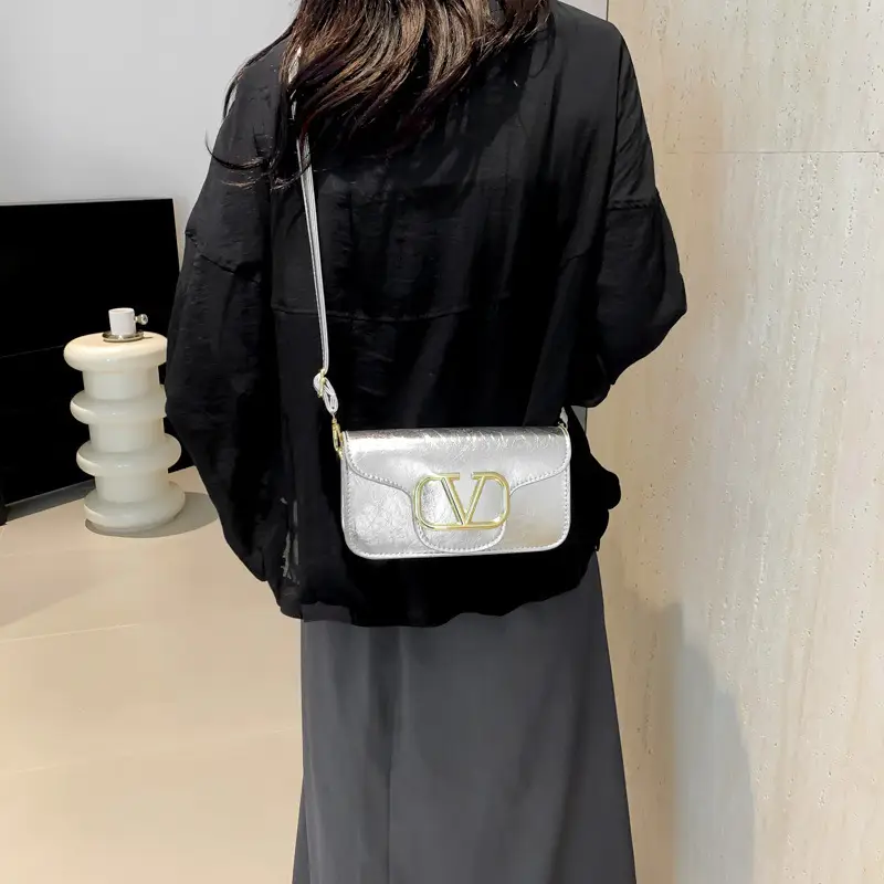 Silver V-Logo Shoulder Bag for Women 2024 - Image 6