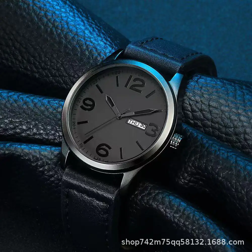 Men's Black Quartz Watch with Brown Leather Belt - Image 7