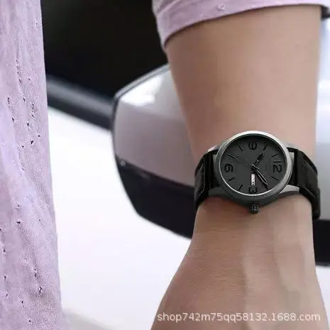 Men's Black Quartz Watch with Brown Leather Belt — feature 6
