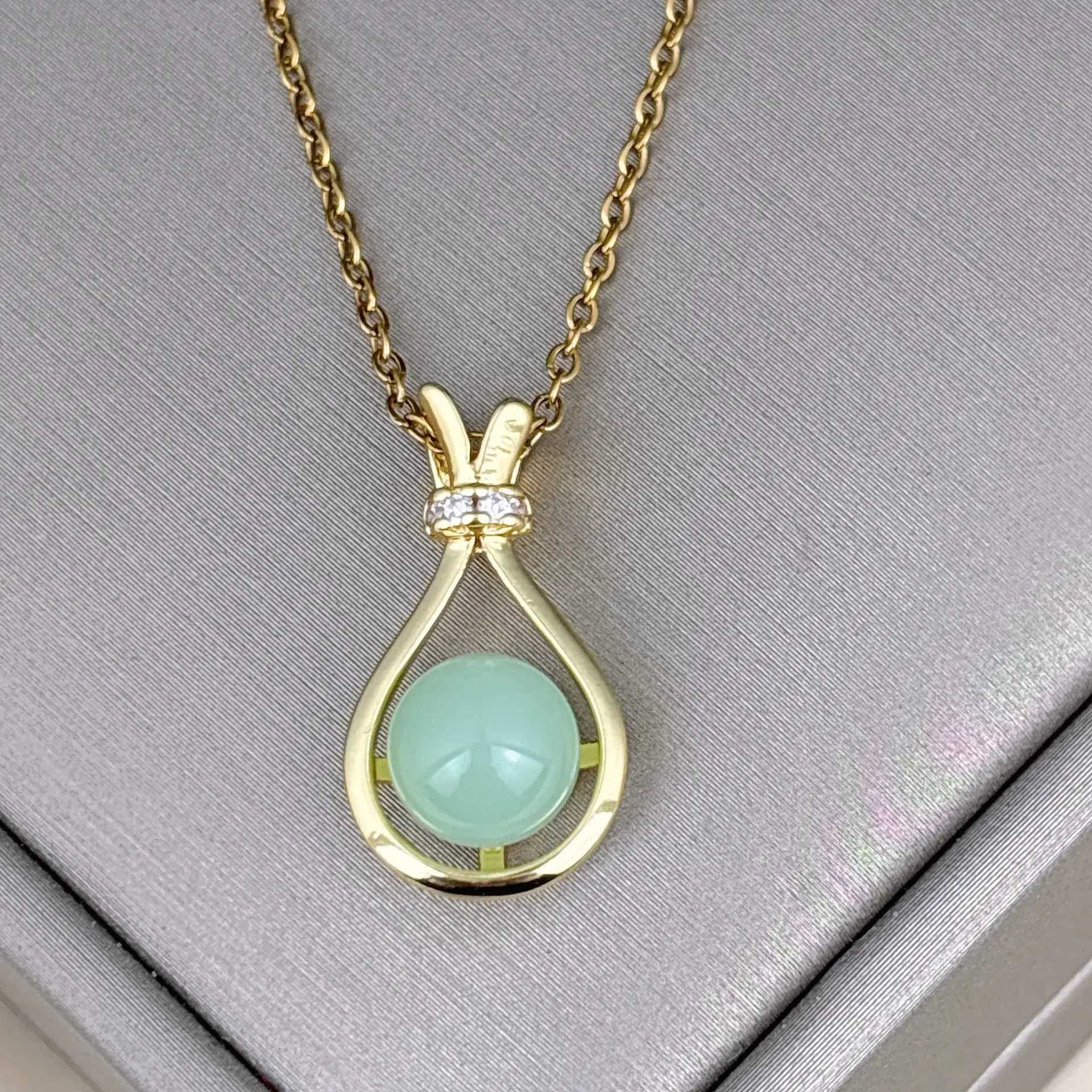 Titanium Necklace with Green Jade Pendant for Women