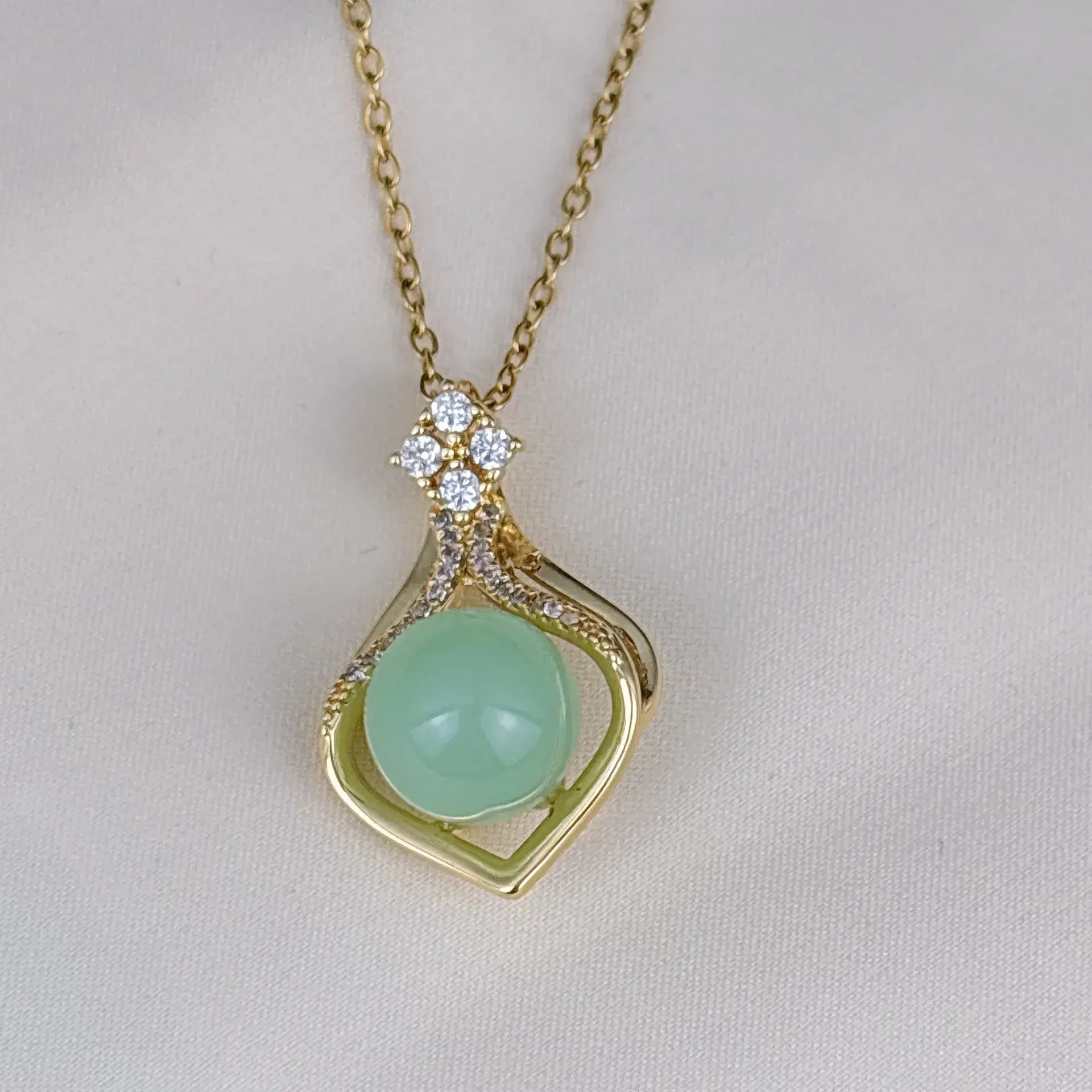 Titanium Necklace with Green Jade Pendant for Women
