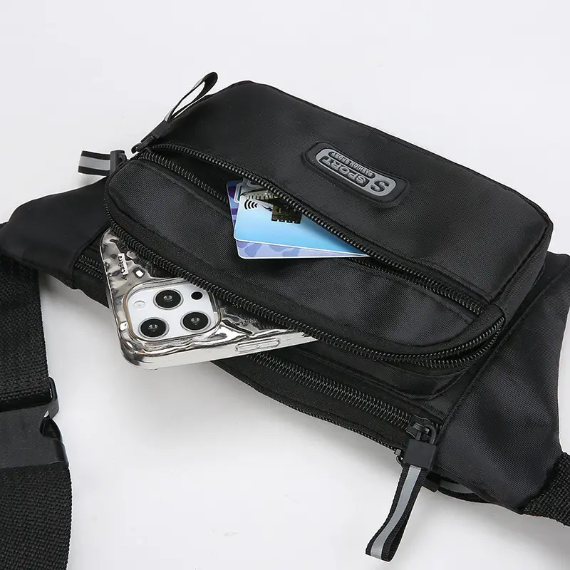 Men's Black Sports Waist Bag with Phone Holder - Image 7