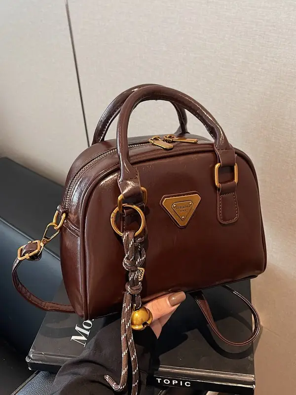 Women Retro Brown Shoulder Crossbody Bowling Bag 2026 - Image 5