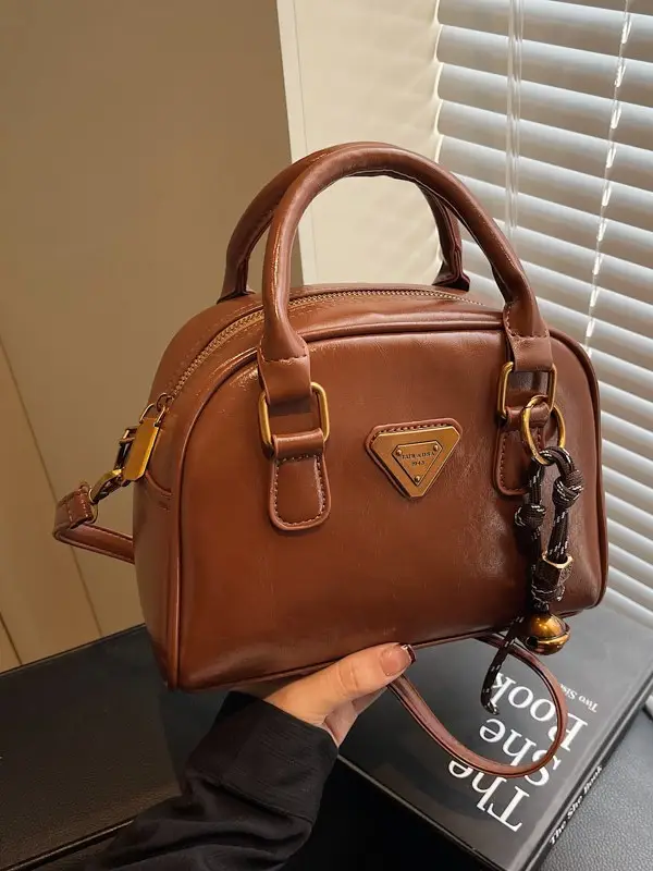Women Retro Brown Shoulder Crossbody Bowling Bag 2026 - Image 7