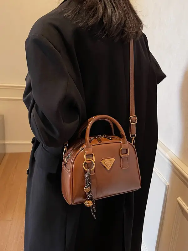 Women Retro Brown Shoulder Crossbody Bowling Bag 2026 - Image 8
