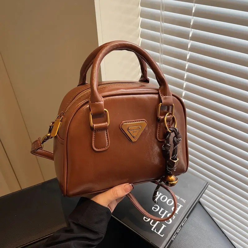 Women Retro Brown Shoulder Crossbody Bowling Bag 2026 - Image 4