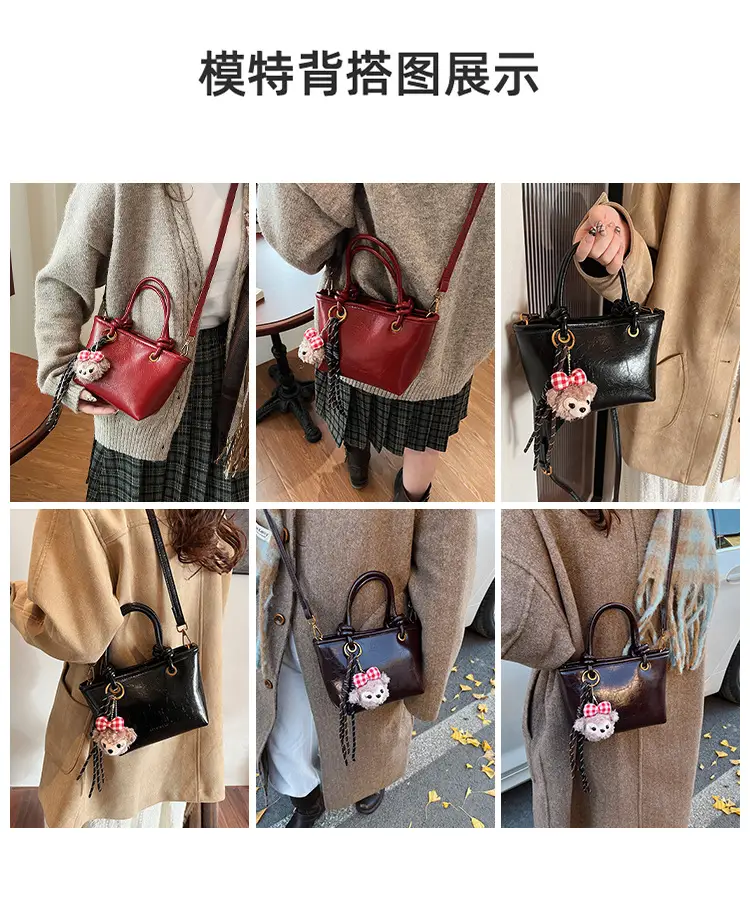 Red Crossbody Bag for Women with Doll Charm — feature 3