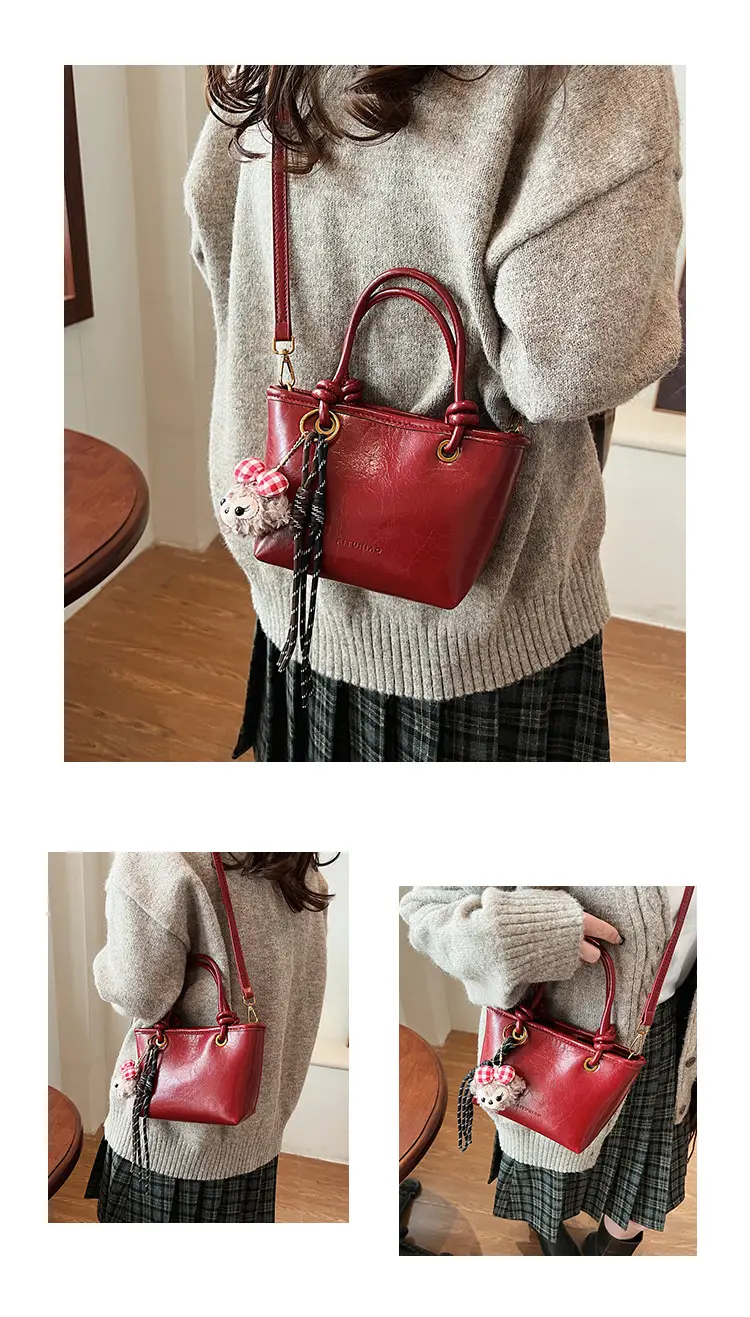 Red Crossbody Bag for Women with Doll Charm — feature 5