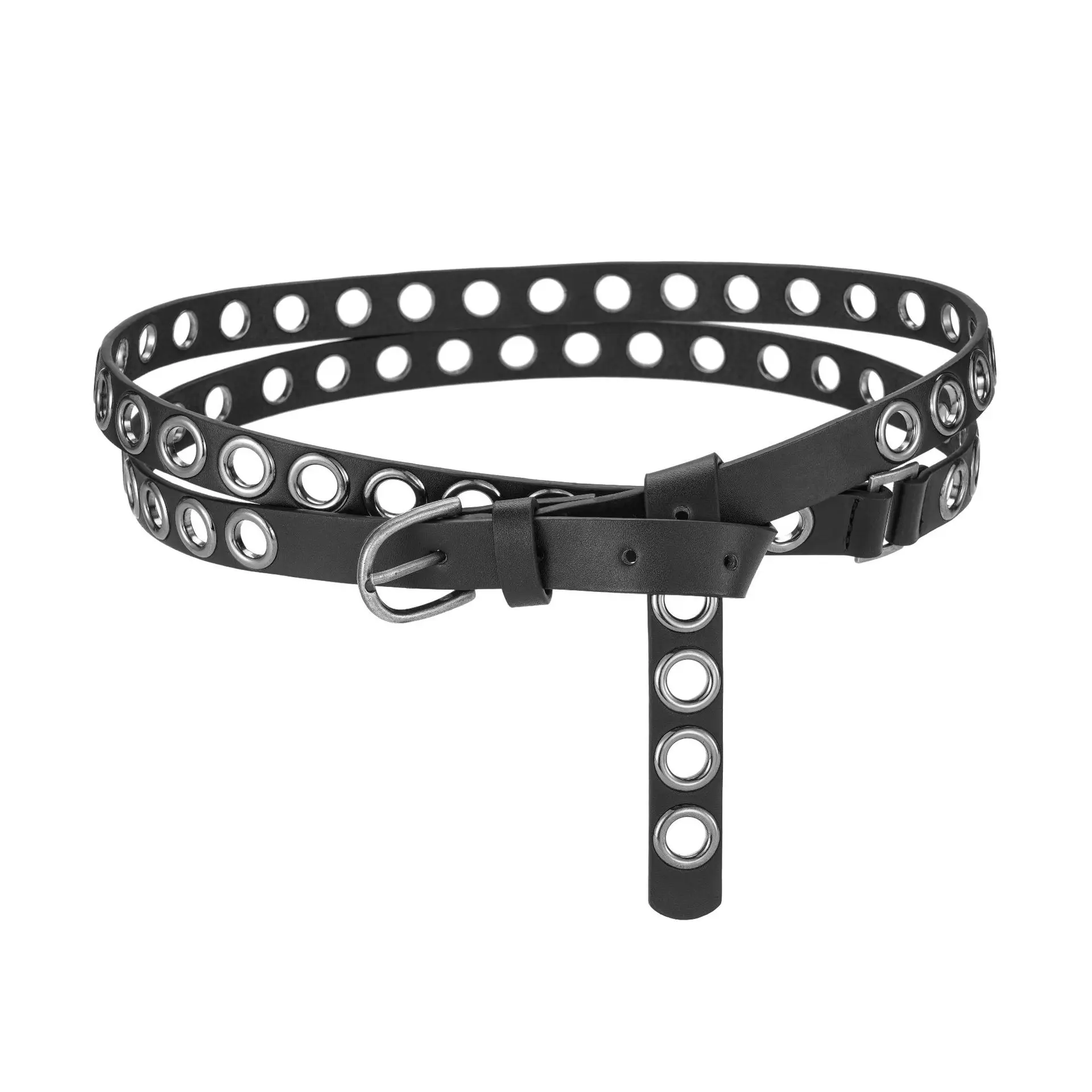 Women's Black PVC Belt with Vintage Eyelet Buckle