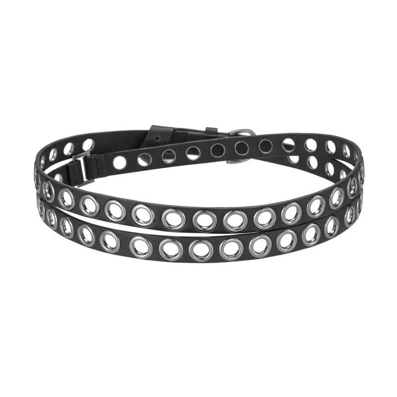Women's Black PVC Belt with Vintage Eyelet Buckle