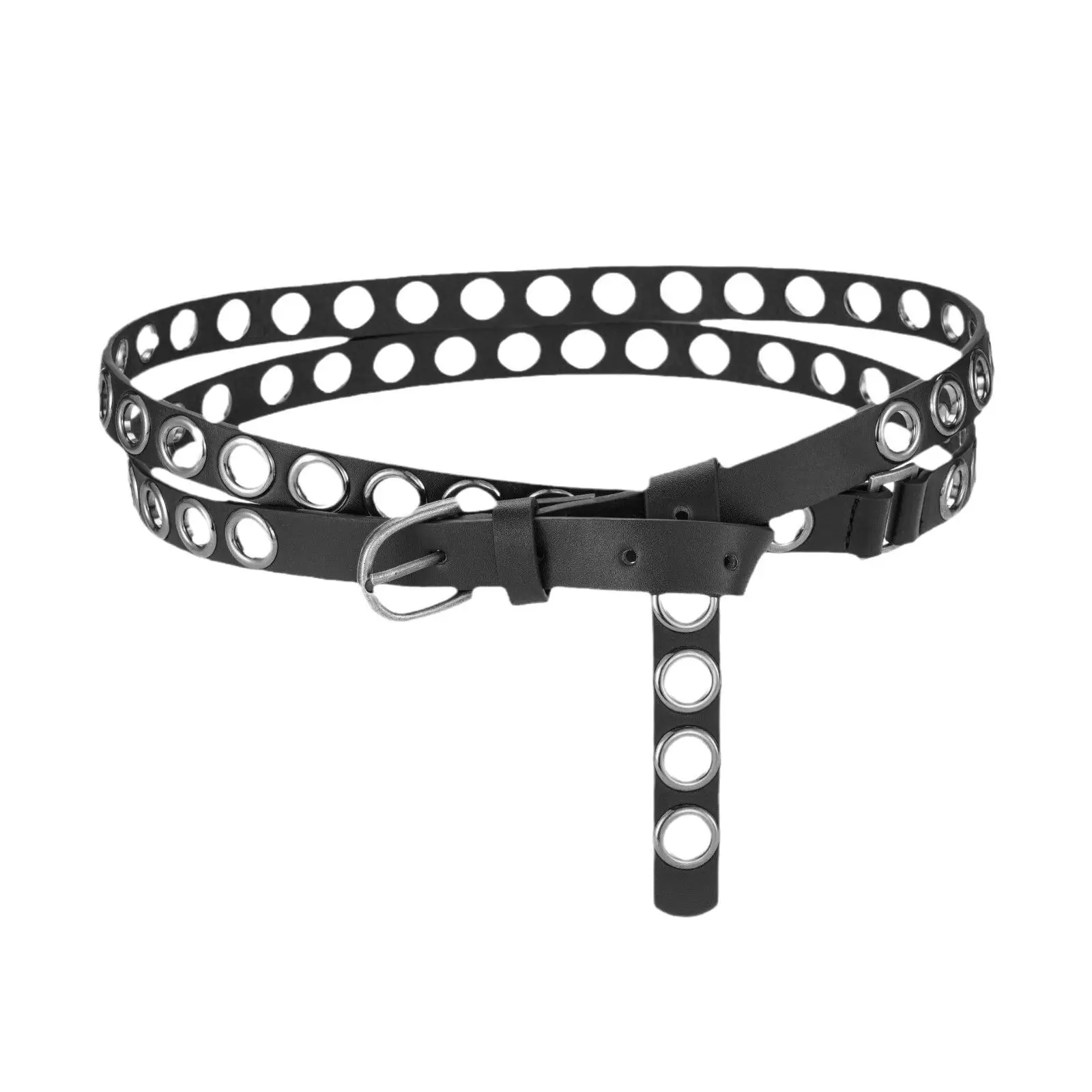 Women's Black PVC Belt with Vintage Eyelet Buckle
