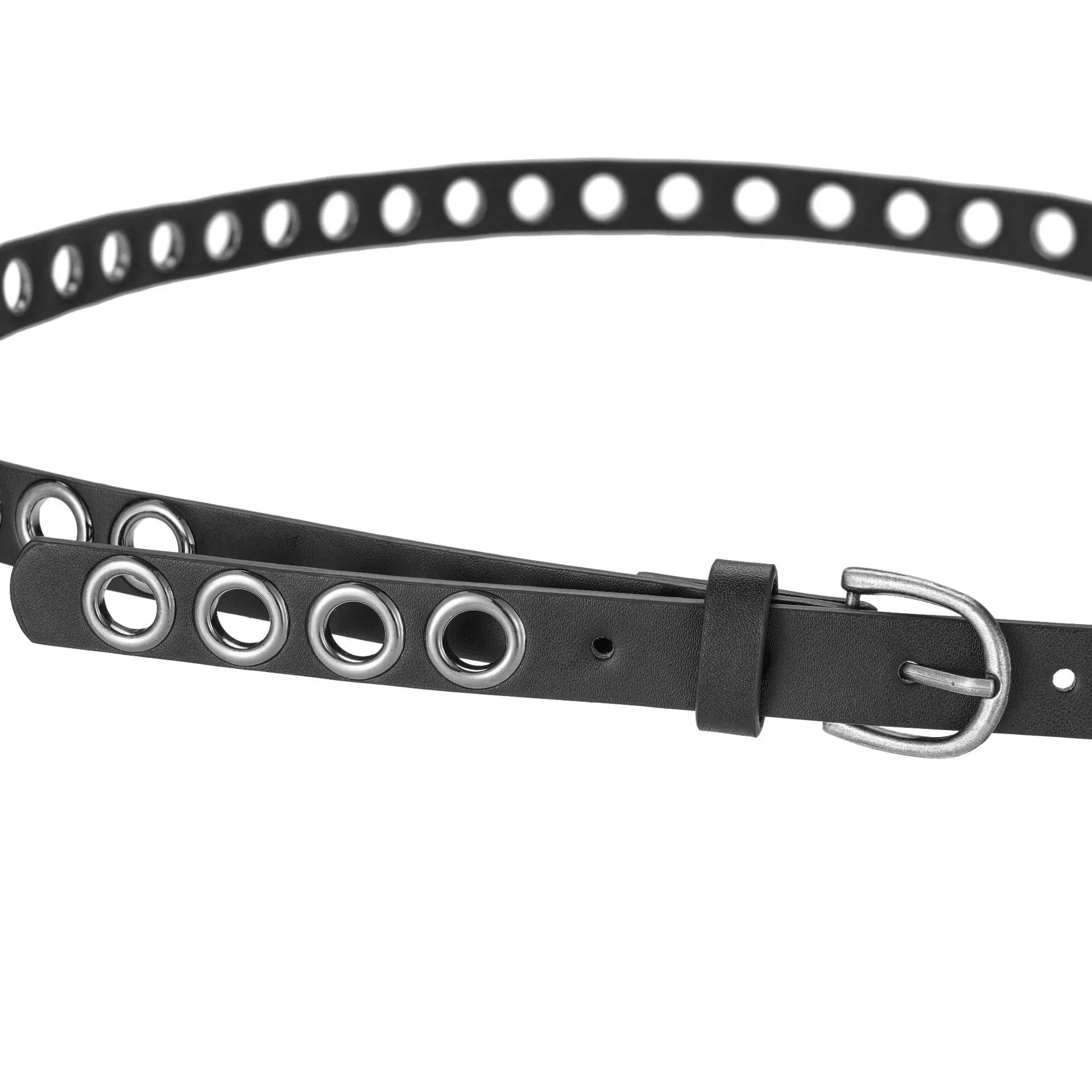 Women's Black PVC Belt with Vintage Eyelet Buckle — feature 1