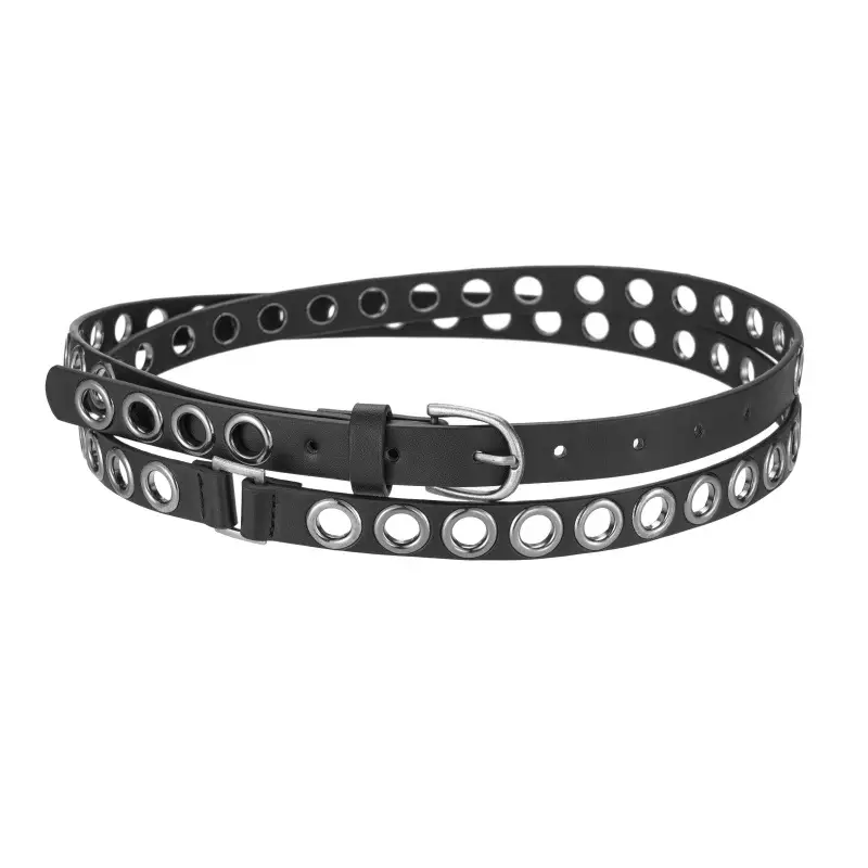 Women's Black PVC Belt with Vintage Eyelet Buckle — feature 3