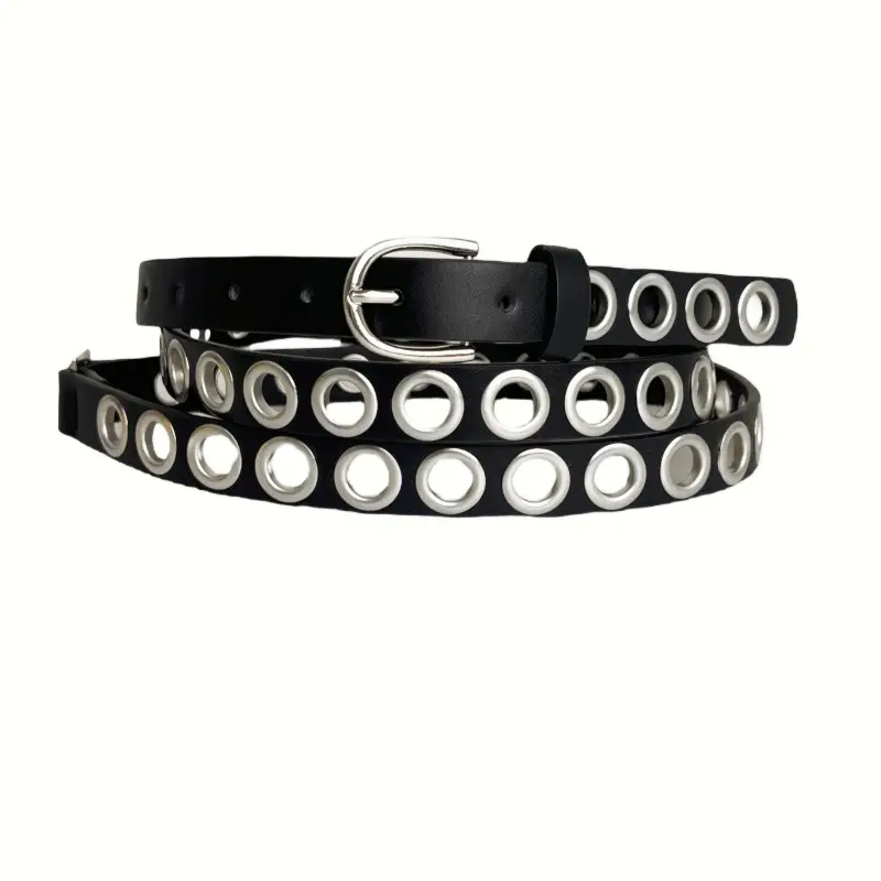 Women's Black PVC Belt with Vintage Eyelet Buckle