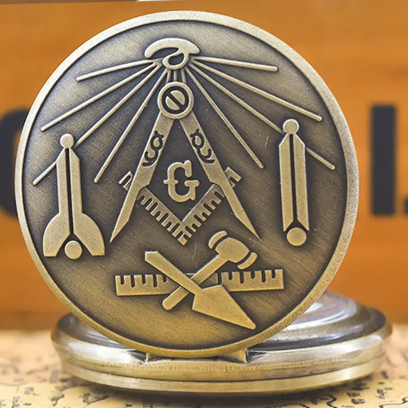 Vintage Masonic Quartz Pocket Watch with Bronze Finish