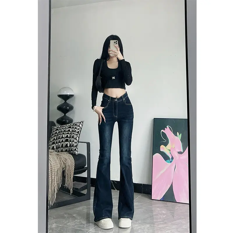 Women's 175Tall Slim Fit Micro-Flared Jeans Dark Blue