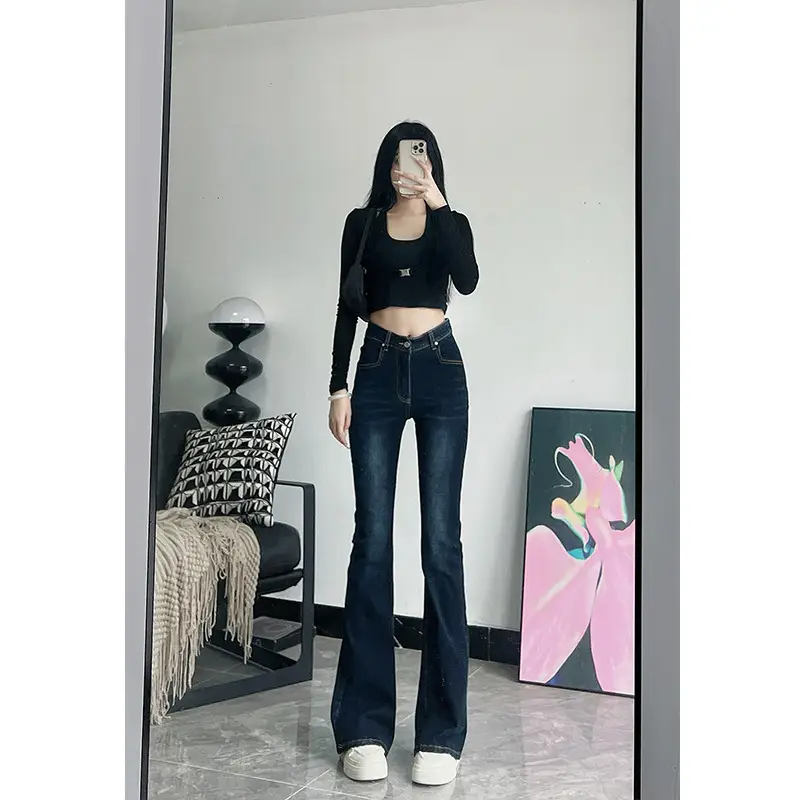 Women's 175Tall Slim Fit Micro-Flared Jeans Dark Blue