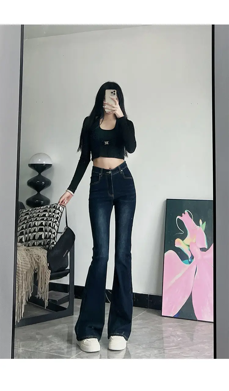 Women's 175Tall Slim Fit Micro-Flared Jeans Dark Blue — feature 10