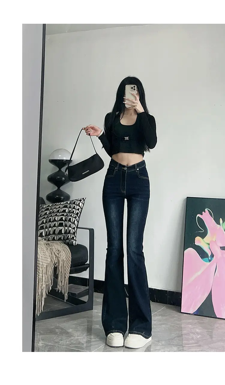 Women's 175Tall Slim Fit Micro-Flared Jeans Dark Blue — feature 8