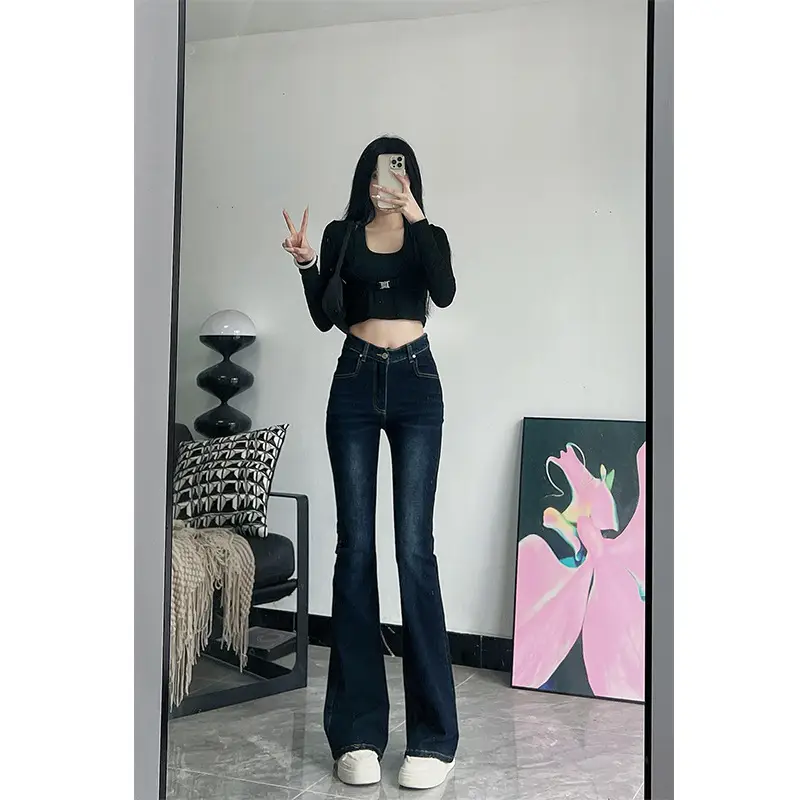 Women's 175Tall Slim Fit Micro-Flared Jeans Dark Blue