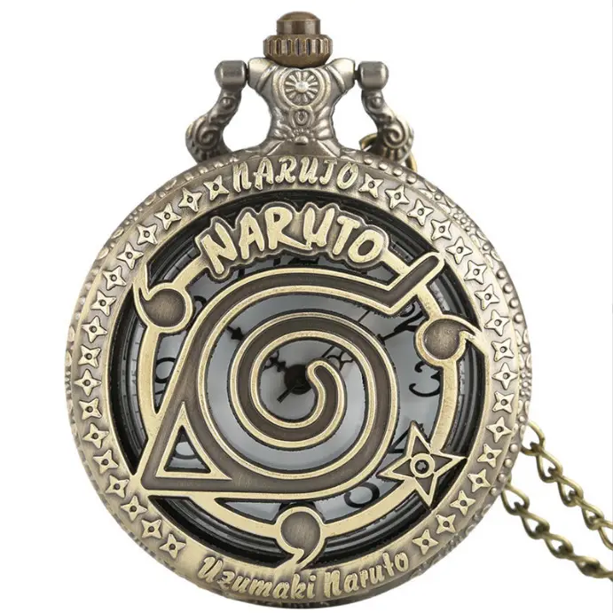 Naruto-themed Retro Pocket Watch with Chain - Image 2