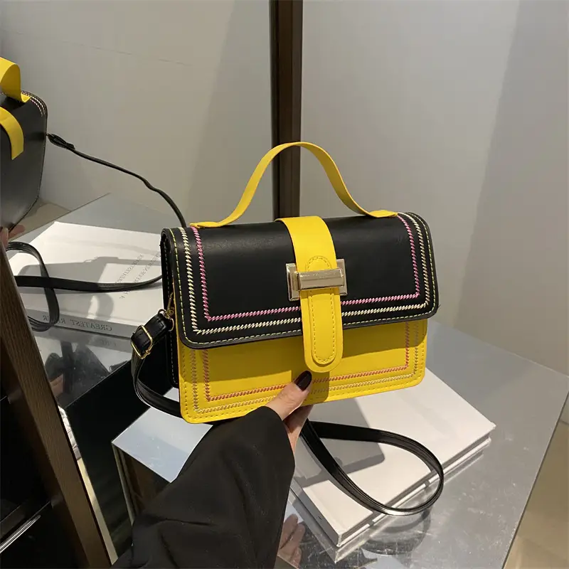 Women's Yellow Black Square Shoulder Crossbody Bag - Image 7
