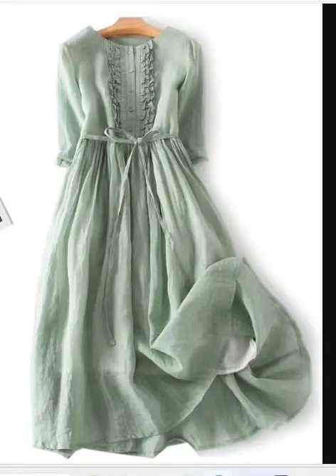 2024 Women's Green Lace Waist Mid-Length Dress — feature 4