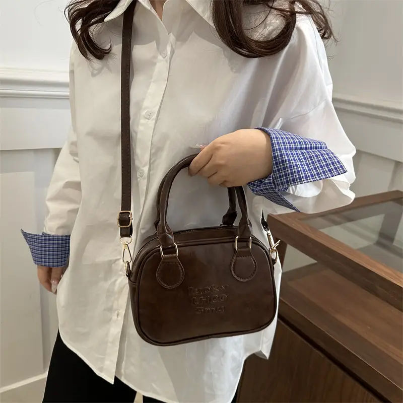 Vintage Brown Handbag with Pendant for Women - Image 11