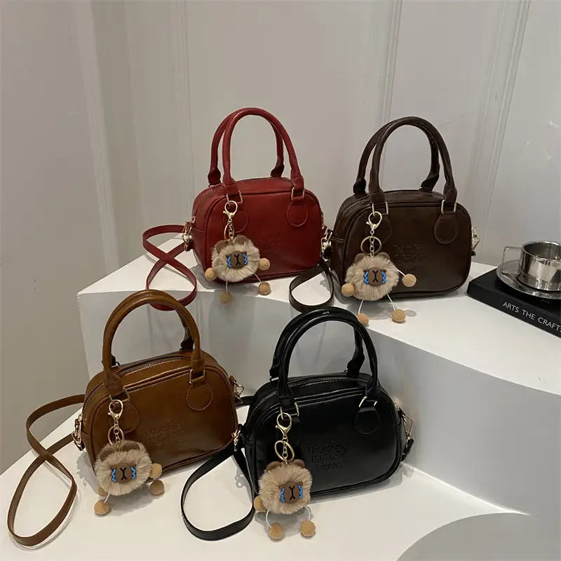 Vintage Brown Handbag with Pendant for Women - Image 12