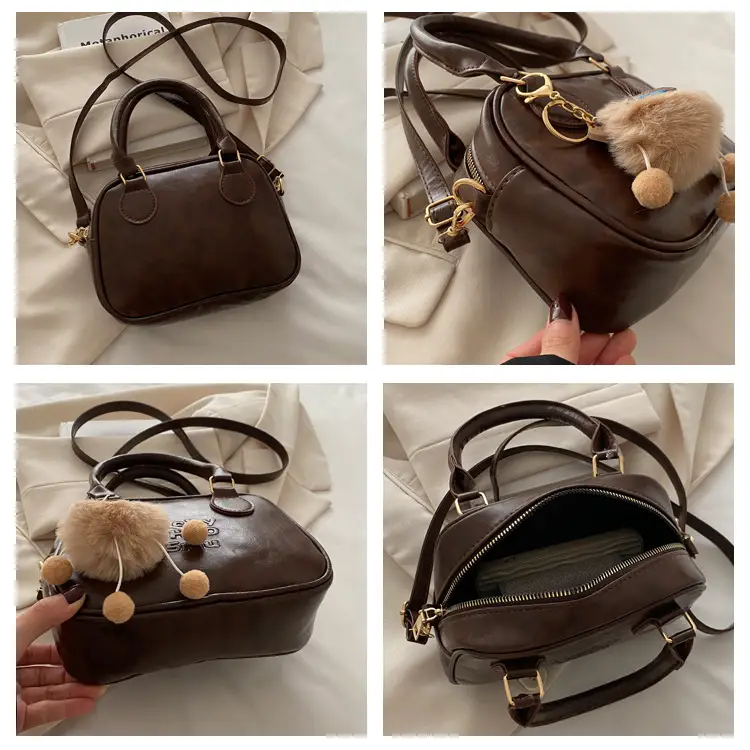 Vintage Brown Handbag with Pendant for Women — feature 9