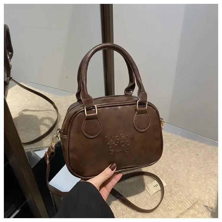 Vintage Brown Handbag with Pendant for Women - Image 3