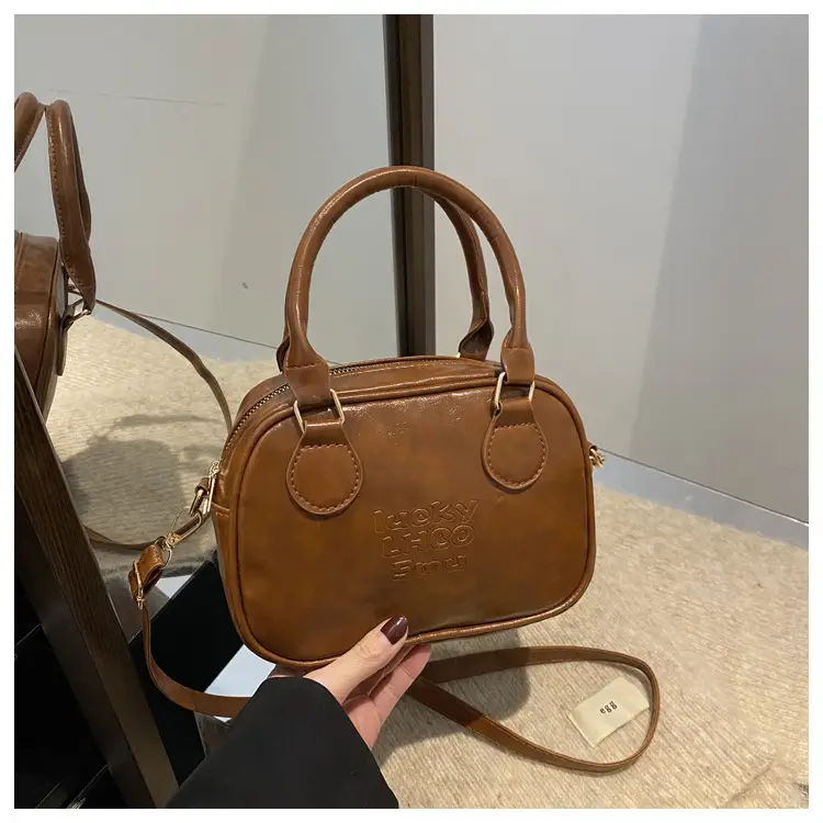 Vintage Brown Handbag with Pendant for Women - Image 4