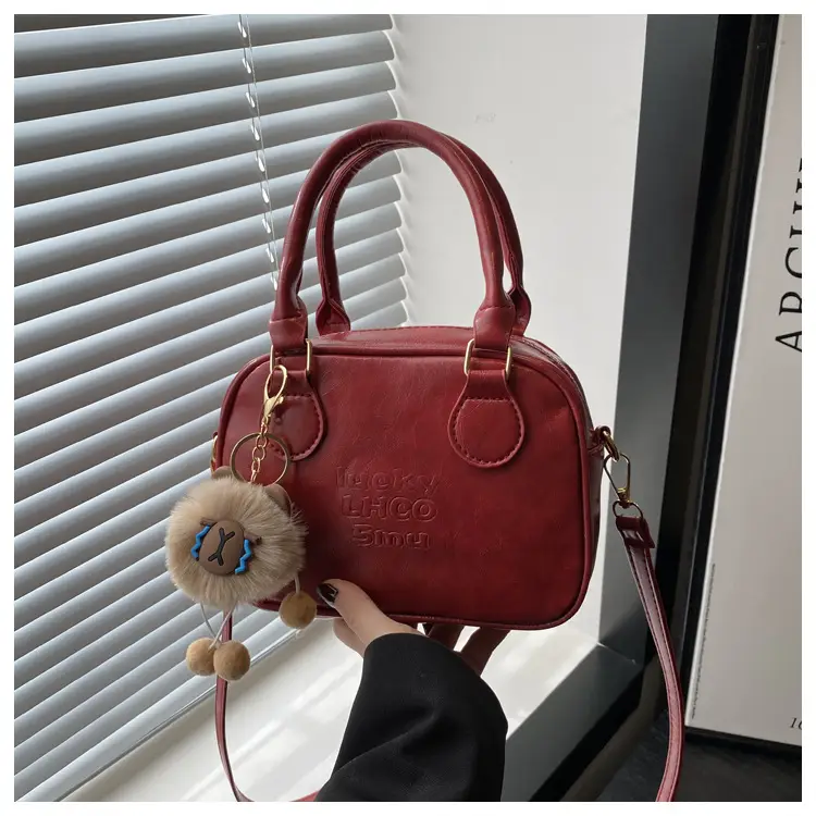 Vintage Brown Handbag with Pendant for Women - Image 6