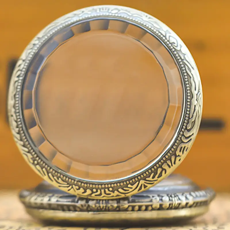 Foreign Trade Classic Ancient Egyptian Graphic Retro Male Female Pocket Watch Bronze Transparent Flip Roman Character Quartz Hanging Watch - Image 5