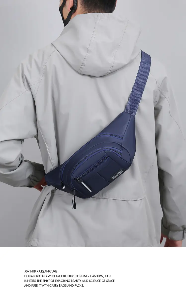 Men's Navy Blue Sports Waist Bag Large Capacity — feature 12
