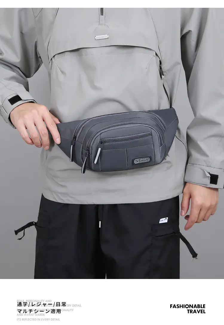 Men's Navy Blue Sports Waist Bag Large Capacity — feature 13