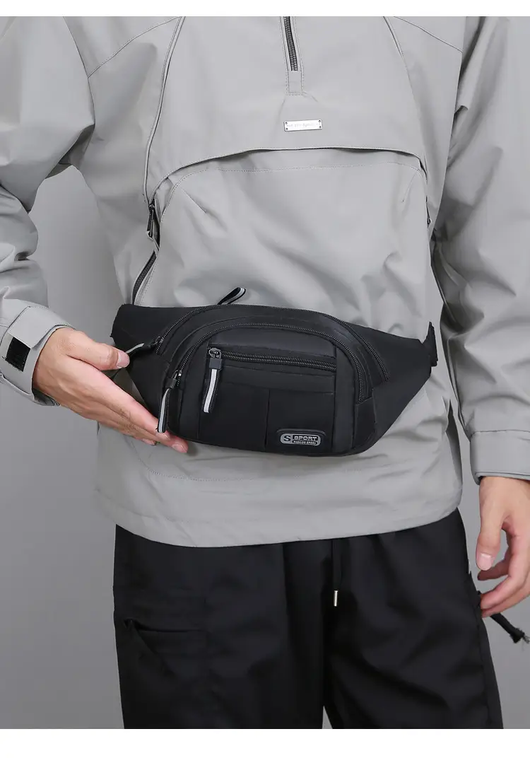 Men's Navy Blue Sports Waist Bag Large Capacity — feature 16