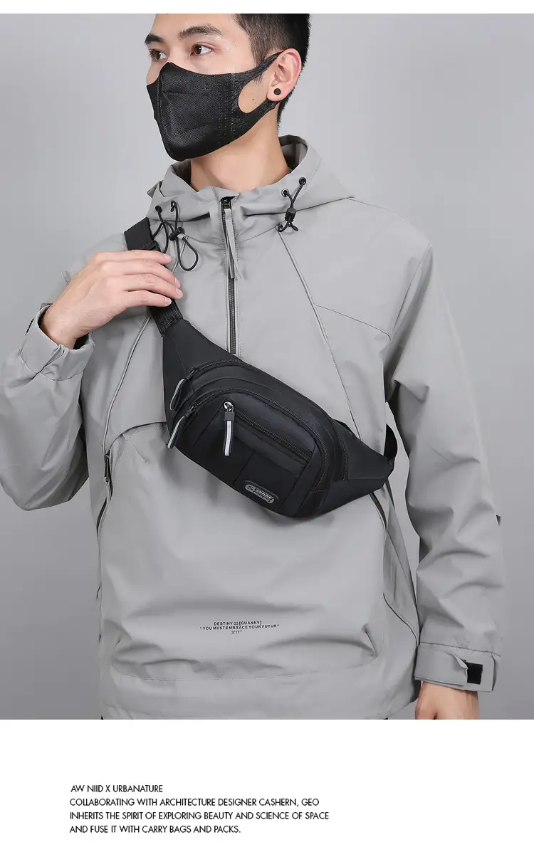Men's Navy Blue Sports Waist Bag Large Capacity — feature 18