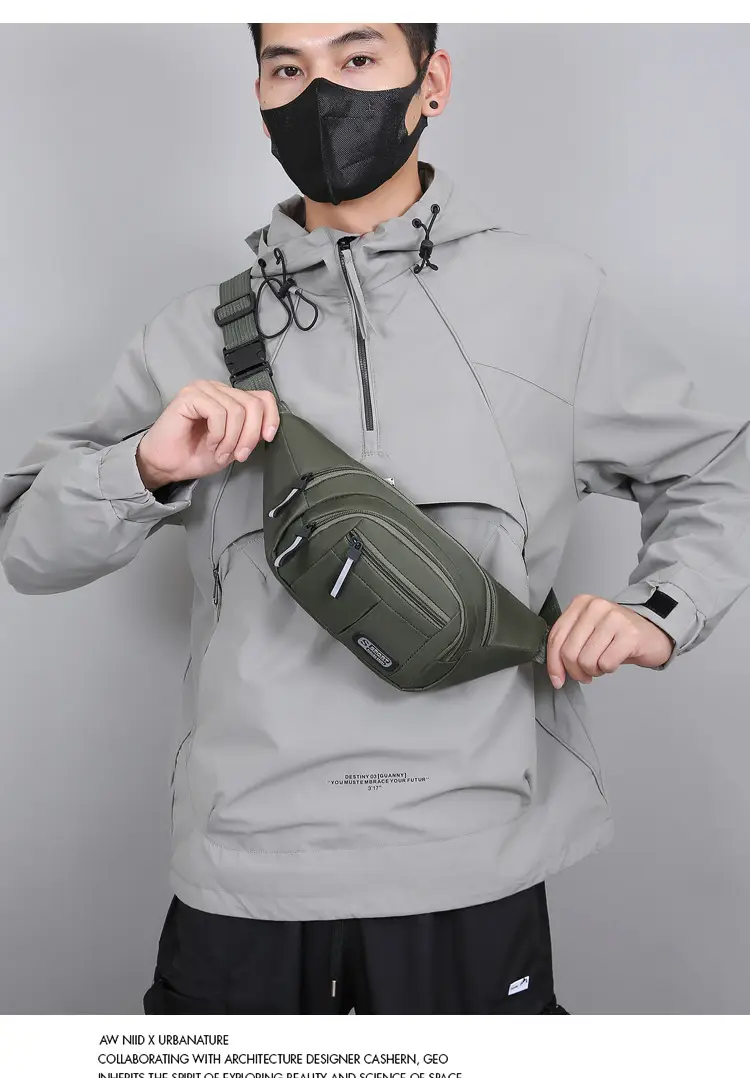 Men's Navy Blue Sports Waist Bag Large Capacity — feature 20