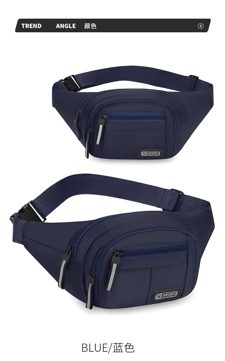 Men's Navy Blue Sports Waist Bag Large Capacity — feature 22