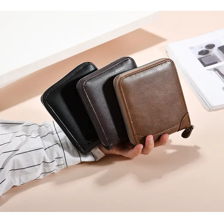 Japanese Korean Men's Zip Wallet with Leather Design — feature 1