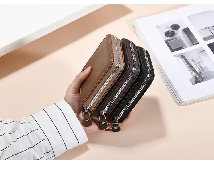 Japanese Korean Men's Zip Wallet with Leather Design — feature 11
