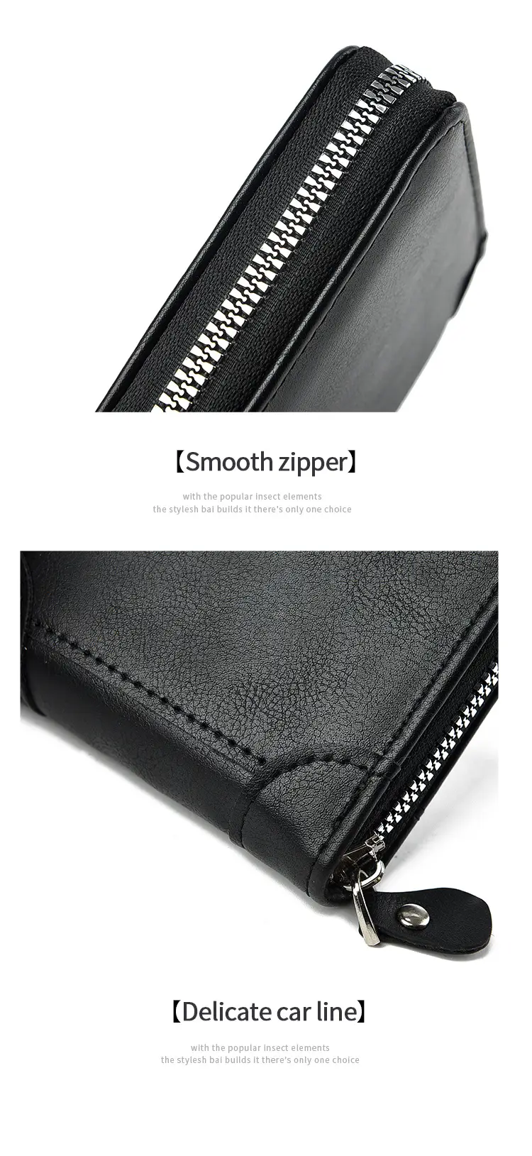Japanese Korean Men's Zip Wallet with Leather Design — feature 18