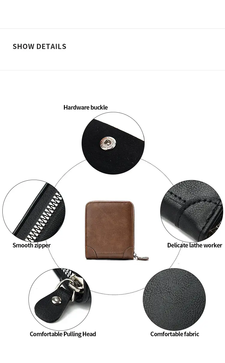 Japanese Korean Men's Zip Wallet with Leather Design — feature 5