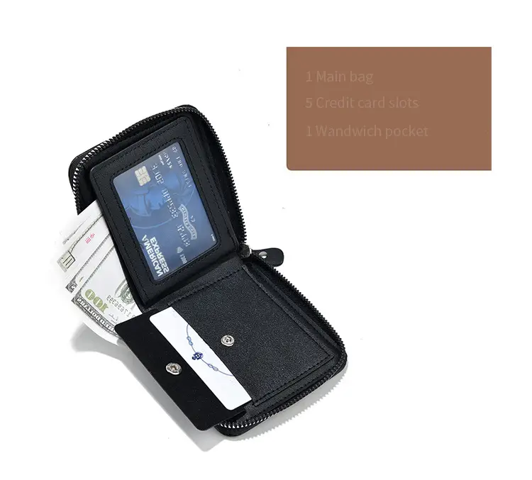 Japanese Korean Men's Zip Wallet with Leather Design — feature 7
