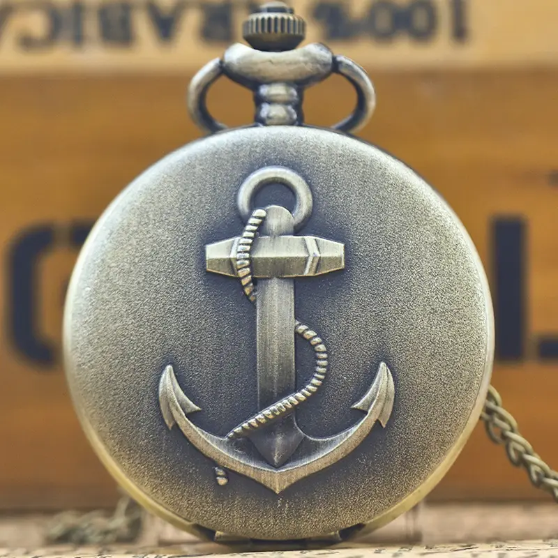 Retro Flip Pocket Watch with Ship Anchor & Roman Design - Image 4