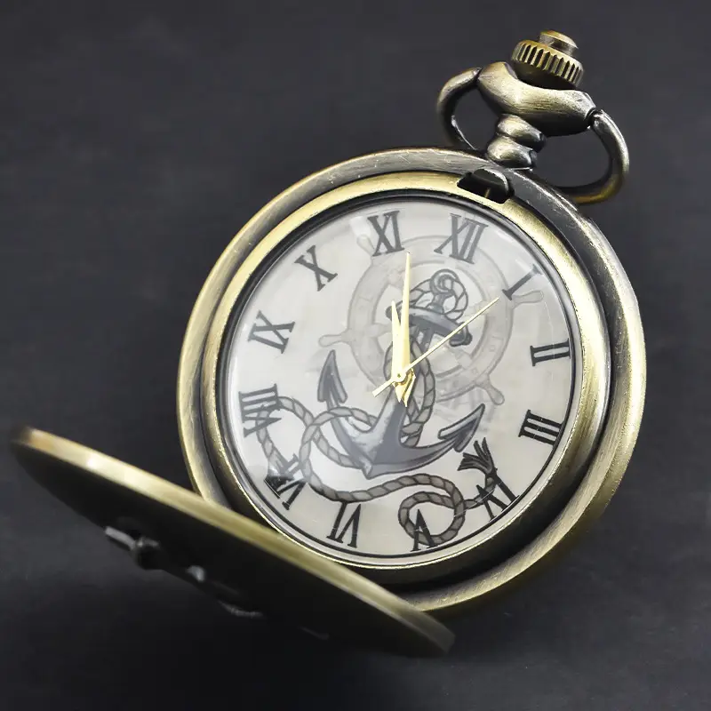 Retro Flip Pocket Watch with Ship Anchor & Roman Design - Image 6