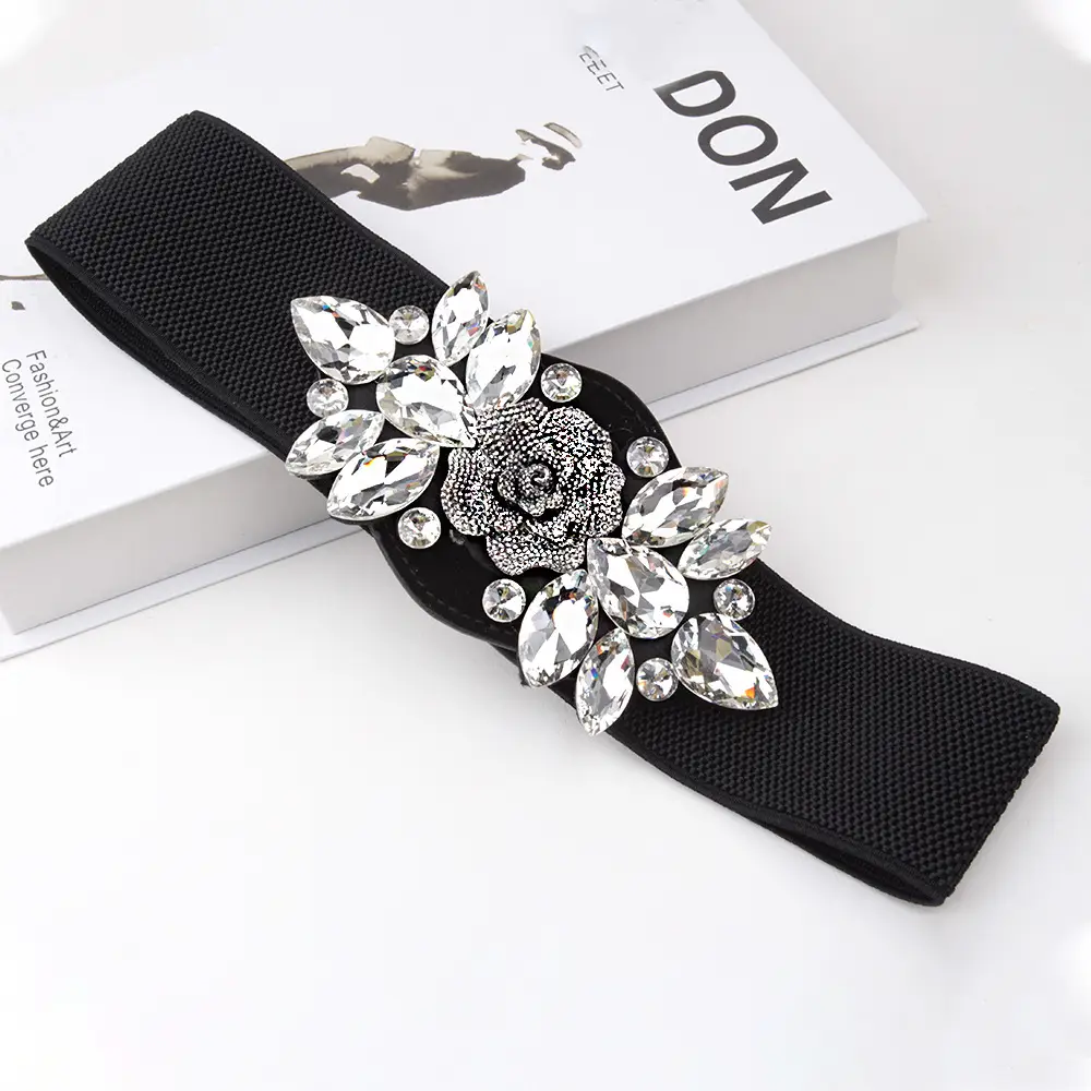 Black Flower Buckle Wide Belt for Women - Image 4